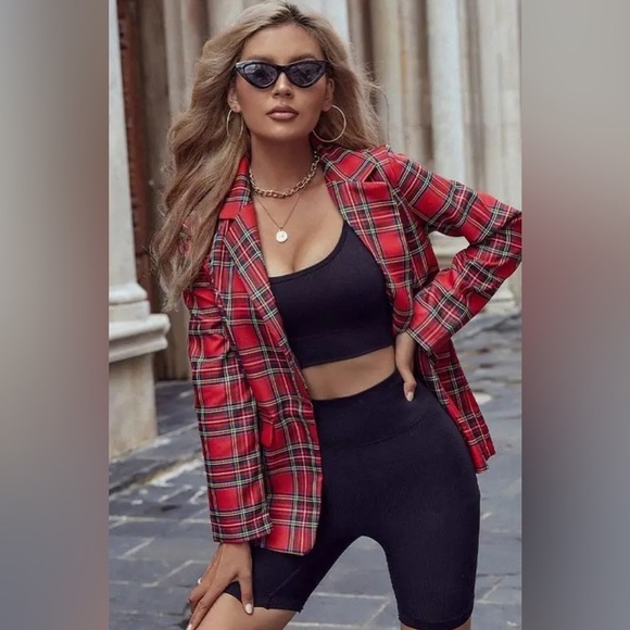 Preorder Christmas Red Plaid Blazer ships in 10 days - Picture 1 of 1